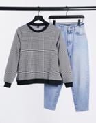 Only Sweater In Gingham Check With Contract Rib-black