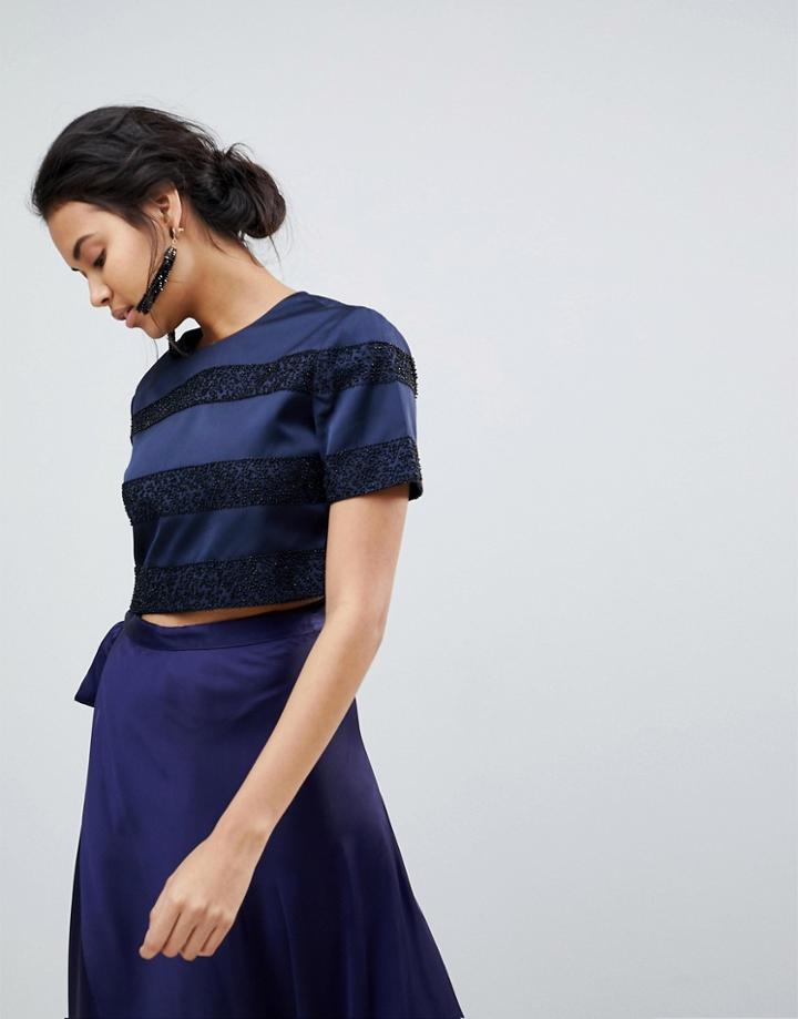 Keepsake Northern Light Beaded Crop Top - Navy