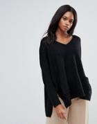 H.one Relaxed Front Pocket Wool Blend Sweater - Black