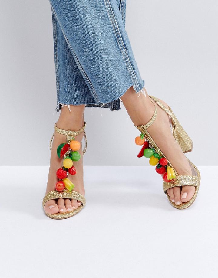 Asos Happy Fruit Heeled Sandals - Gold