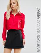 Fashion Union Petite Shirt In Sateen Fabric - Red