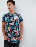 Hollister Color Change All Over Floral Print T-shirt Slim Fit In Navy - Navy