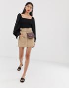 Stradivarius Str Paperbag Waist Utility Skirt In Beige