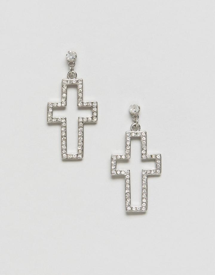 Designb London Halloween Cut Out Cross Rhinestone Statement Earrings - Silver