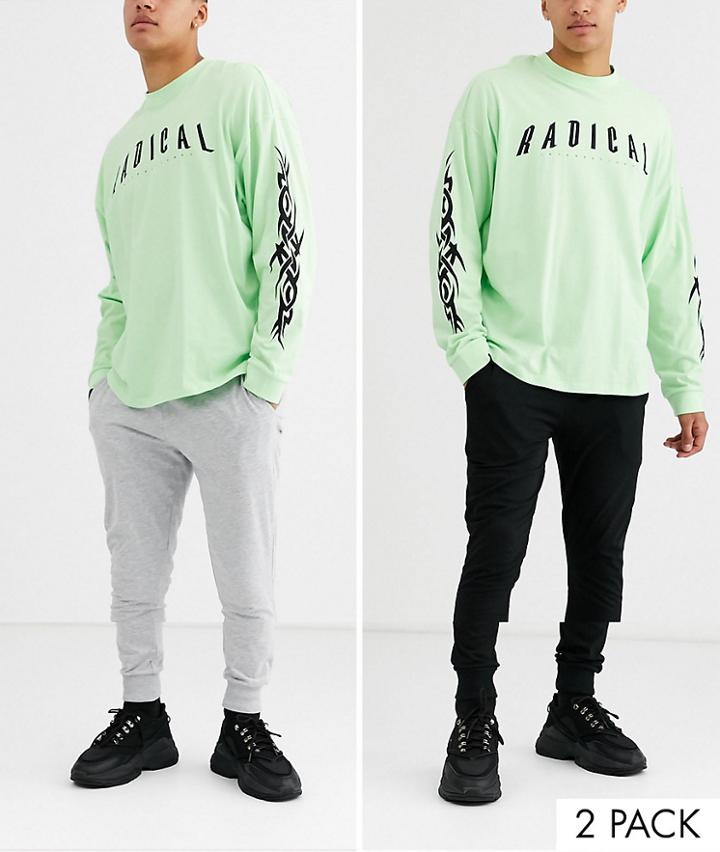 Asos Design Lightweight Super Skinny Sweatpants 2 Pack In Black/gray Marl-multi