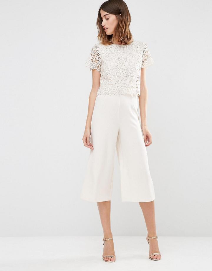 Warehouse Lace Top Jumpsuit - Cream