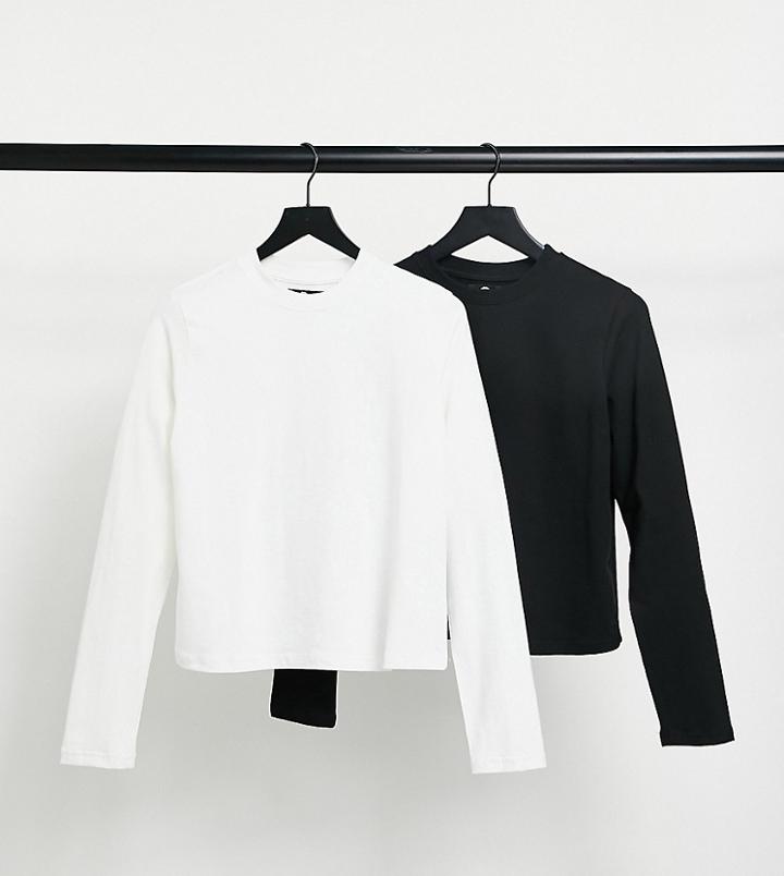 Daisy Street Plus 2 Pack Long Sleeve Crop T-shirt In Black And White-multi