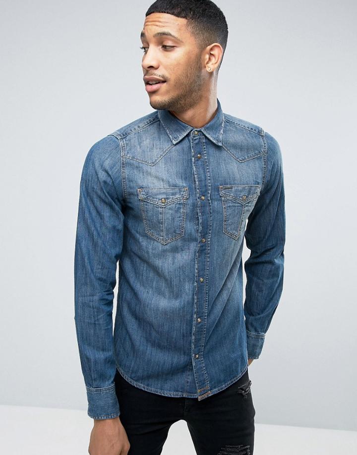 Diesel D-broome Denim Shirt Slim Fit - Blue