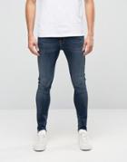 New Look Super Skinny Jean In Rinse Wash With Abrasions And Frayed Hem