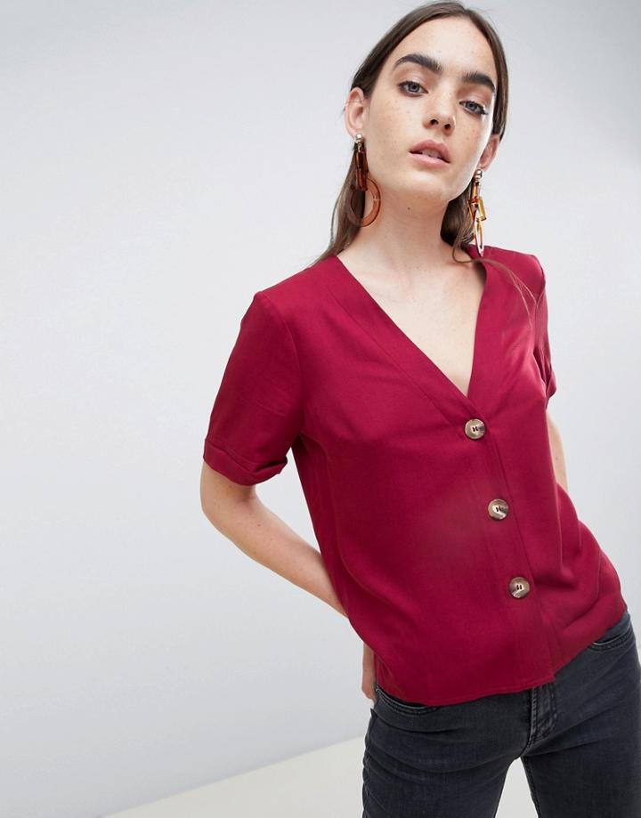 Asos Design Boxy Top With Contrast Buttons - Pink