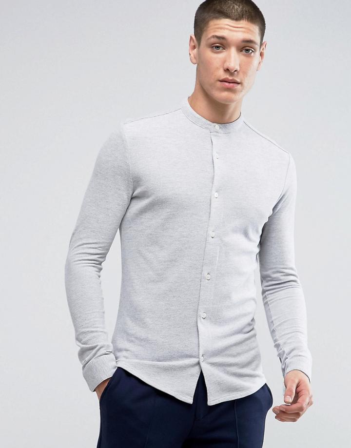 Jack & Jones Premium Slim Jersey Grandad Shirt - Gray