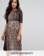 Asos Maternity Midi Dress In Leopard Print - Multi