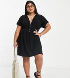 Asos Design Curve Mini Tea Dress With Buttons In Black