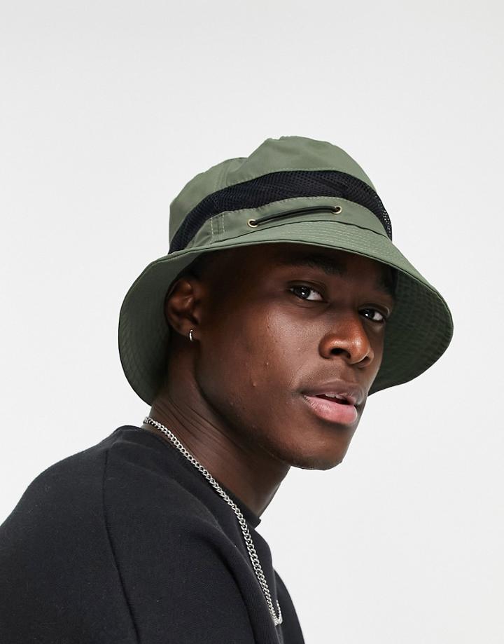 Topman Nylon Bucket Hat In Khaki-green