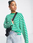 Pull & Bear Striped Top In Green