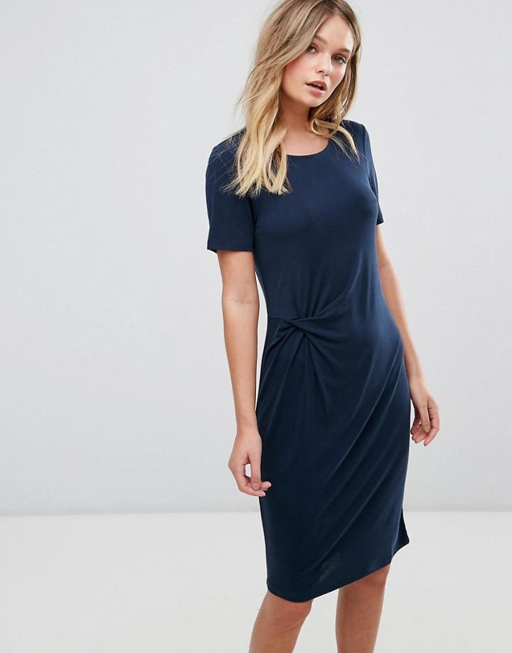 Selected Short Sleeve Drape Dress - Blue