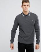 Fred Perry Slim Fit Long Sleeve Tipped Polo In Charcoal - Gray