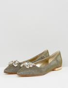Dune Jewel Trim Suede Flat Shoe - Gold