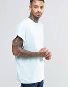 Asos Super Oversized T-shirt With Roll Sleeve In Blue - Starlight Blue