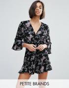 Miss Selfridge Petite Printed Fluted Sleeve Romper - Black