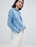 Boss Casual Jersey Hoodie With Sleeve Detail - Blue