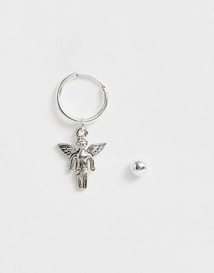 Wftw Hoop And Stud Earrings With Cherub Charm In Silver - Silver