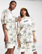 Crooked Tongues Unisex Oversized T-shirt With All Over Flower Graphic Print In Ecru - Part Of A Set-white