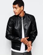 Produkt Faux Leather Jacket With Quilted Yoke - Black