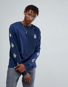 Volcom Long Sleeve T-shirt With Logo Sleeve Print - Blue