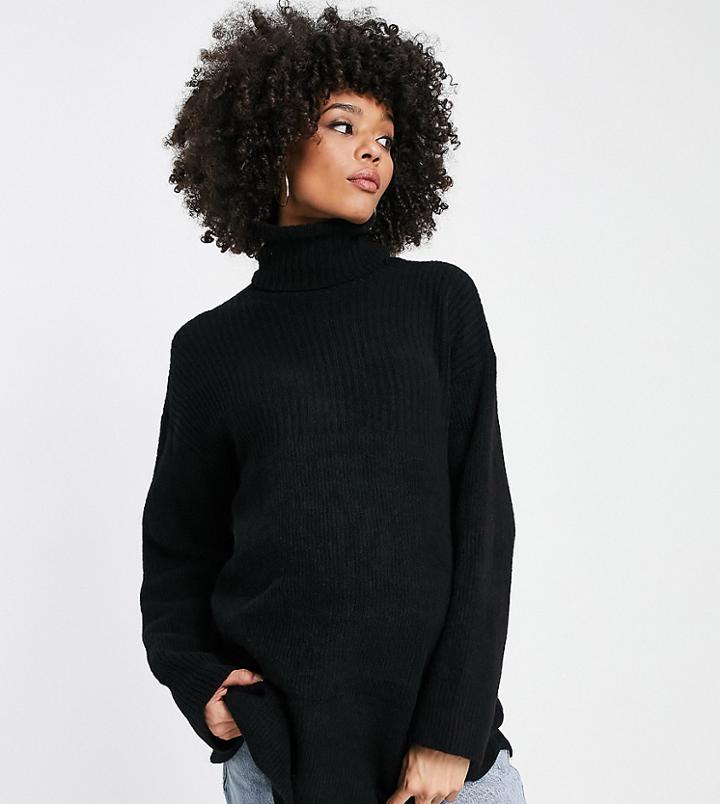 Topshop Maternity Roll Neck Longline Sweater In Black-gray
