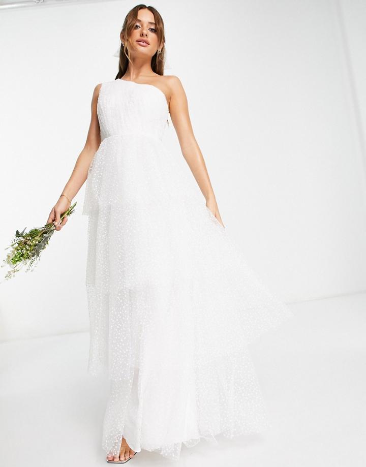 Y.a.s Bridal Tiered One Shoulder Dress In White