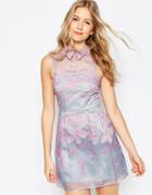 Asos Contrast Embroidered Collar Organza Mini Skater Dress - Lilac