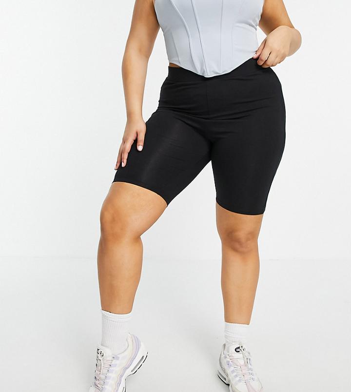 Collusion Plus High Waist Legging Shorts In Black