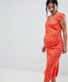 & You Nursing Midi Dress With Wrap Front In Polka Dot Print - Multi