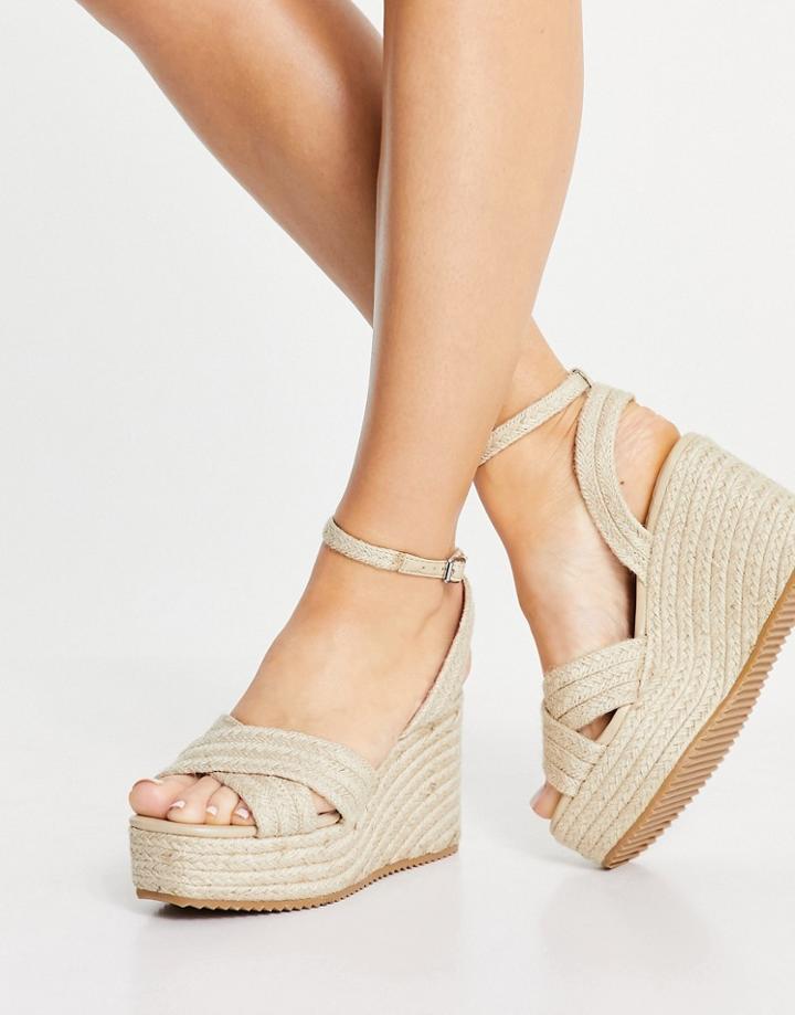 Asos Design Taro Cross Strap Wedges In Natural-neutral