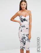 Asos Tall Deep Plunge Scuba Strappy Mink Floral Midi Pencil Dress - Multi