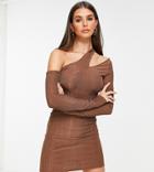 Topshop Tall Cut-out Long Sleeve Mini Dress In Chocolate-brown