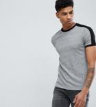 Asos Design Tall T-shirt With Sleeve Cut And Sew In Twisted Jersey In Gray - Gray