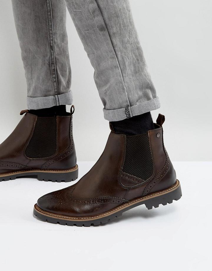 Base London Bosworth Leather Brogue Chelsea Boots In Brown - Brown