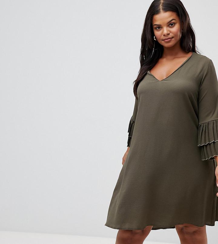 Lovedrobe Pleated Sleeve Shift Dress-green