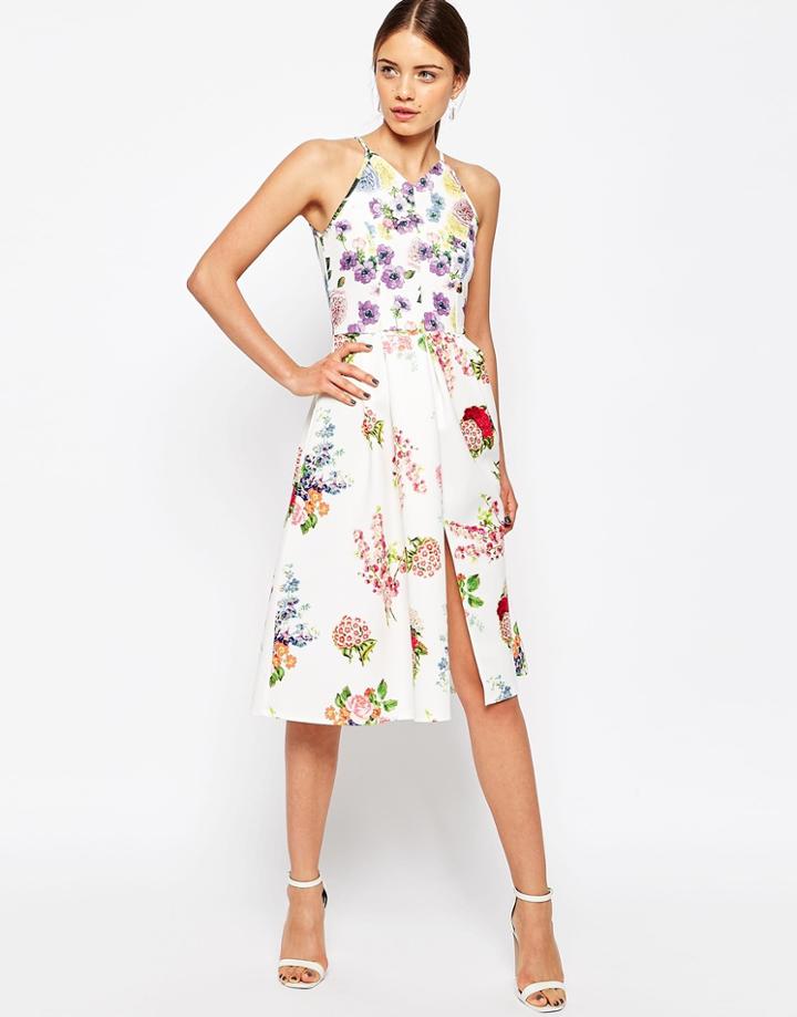 Asos Mix & Match Floral Print Scuba Midi Skater Dress - Multi