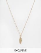 Reclaimed Vintage Feather Pendant Necklace In Gold - Gold