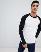 Asos Design Muscle Fit Long Sleeve T-shirt With Contrast Raglan Sleeves - Multi