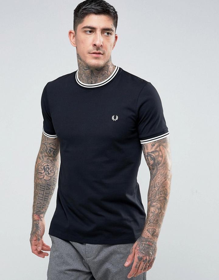 Fred Perry Slim Fit Twin Tipped Ringer T-shirt In Black - Black