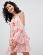 South Beach Beach Dress With Fluted Sleeve - Pink