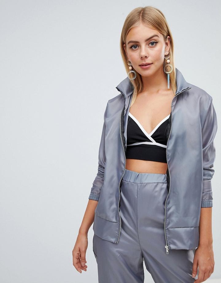 Prettylittlething Shell Suit Zip Up Jacket In Gray - Gray