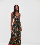 Parisia Tall Cami Maxi Dress In Border Floral Print-navy