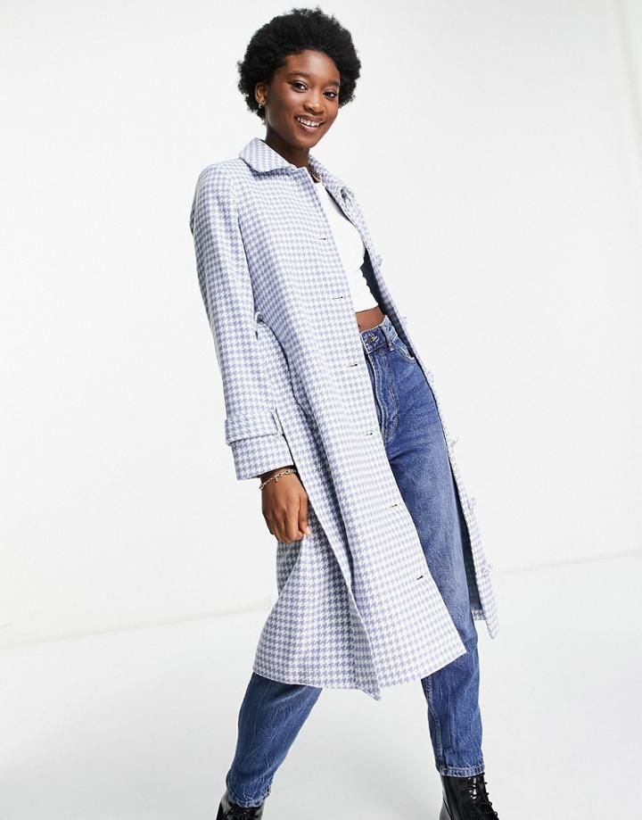Nobody's Child Belted Coat In Blue Houndstooth-multi