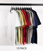 Asos Design 10 Pack T-shirt With Crew Neck In Multi - Multi