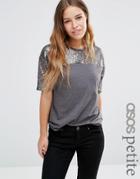 Asos Petite T-shirt With Sequin Yoke In Boxy Fit - Gray